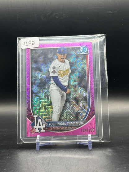 2025 Topps Bowmann Chrome MLB Yoshinobu Yamamoto Los Angeles Dodgers Pink Mojo 124/199
