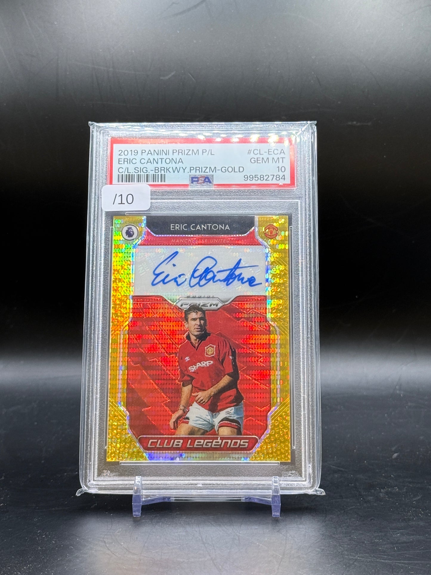 2019 Panini Prizm Premier League Eric Cantona Manchester United Club Legends Gold Auto 06/10 PSA 10 99582784 POP 1