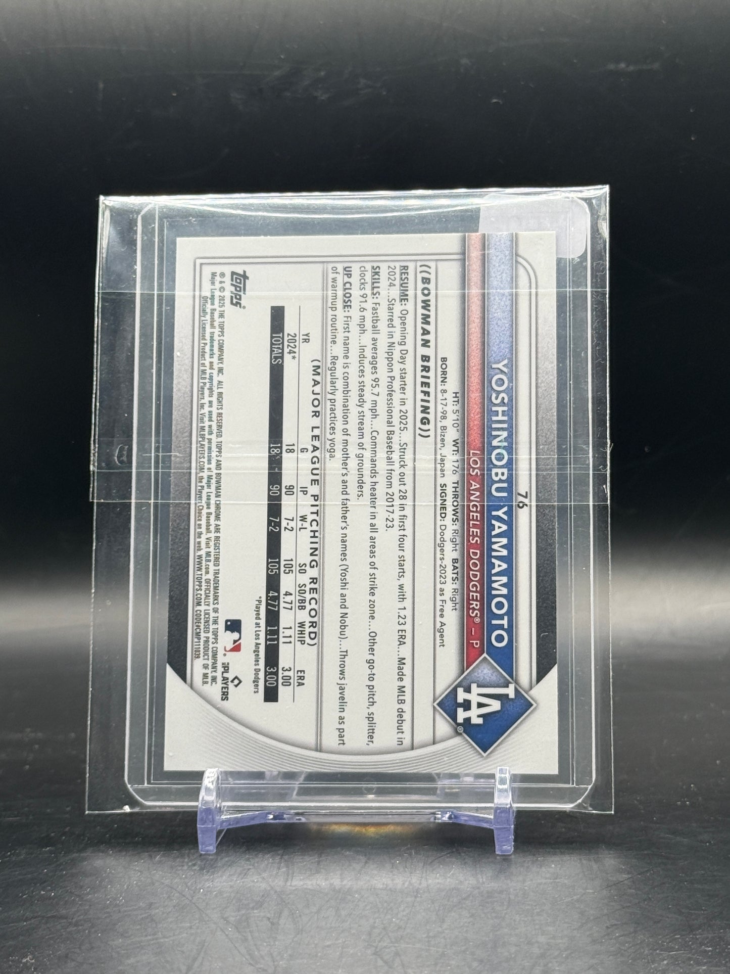 2025 Topps Bowmann Chrome MLB Yoshinobu Yamamoto Los Angeles Dodgers Pink Mojo 124/199