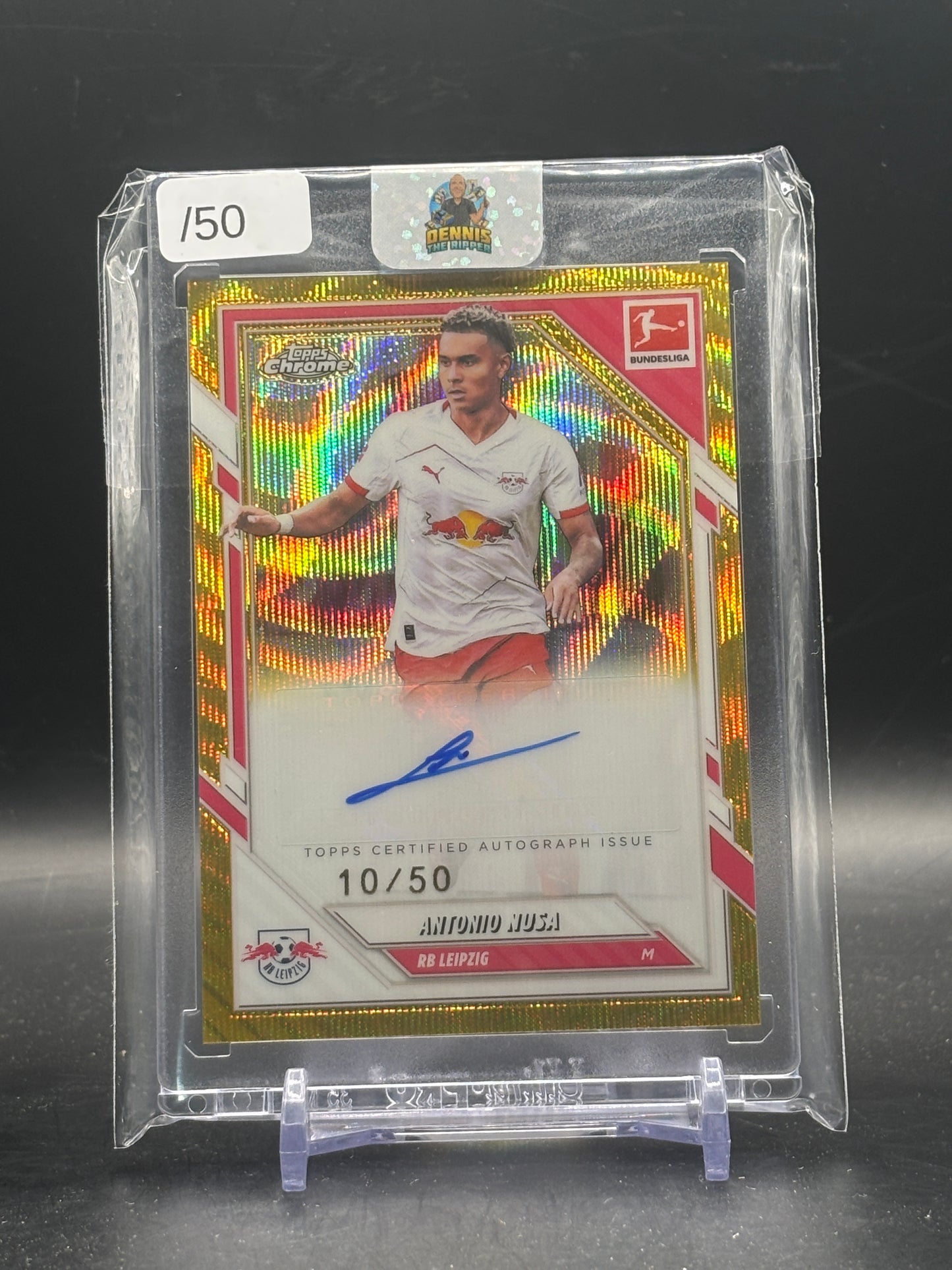 2025-26 Topps Chrome Bundesliga Antonio Nusa RB Leipzig Gold Wave Auto 10/50