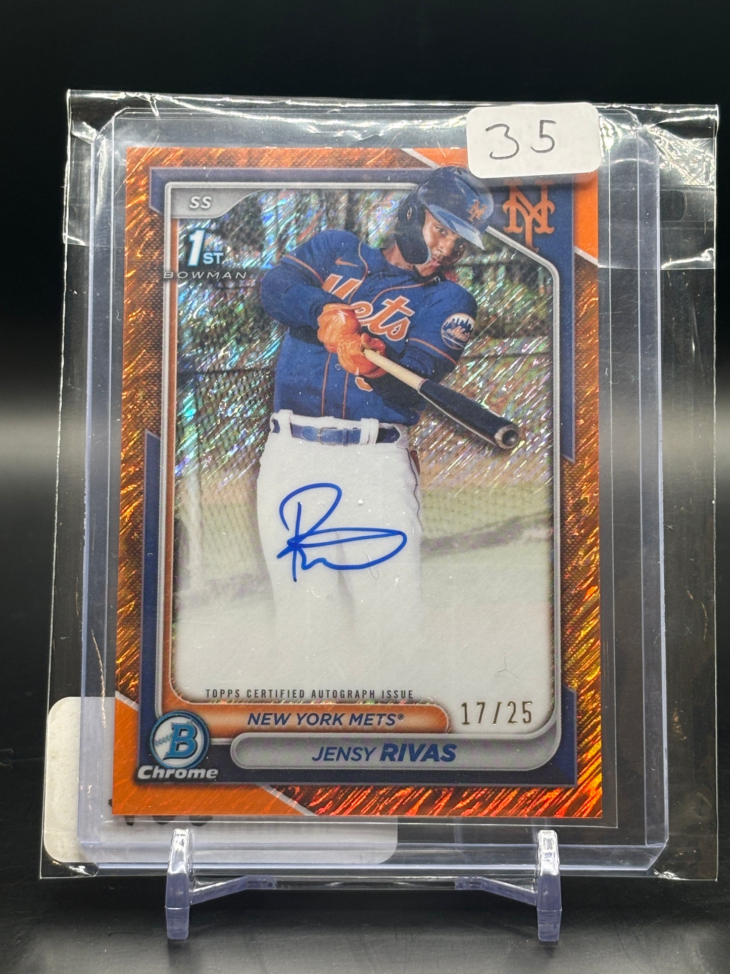 2024 Topps Bowman Chrome Jensy Rivas Orange Shimmer Auto 1st