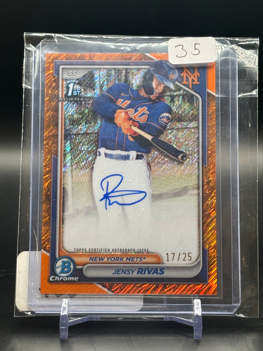 2024 Topps Bowman Chrome Jensy Rivas Orange Shimmer Auto 1st