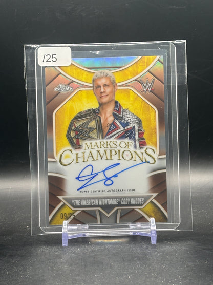 2025 Topps Chrome WWE The American Nightmare Cody Rhodes Marks of Champions Auto 09/25