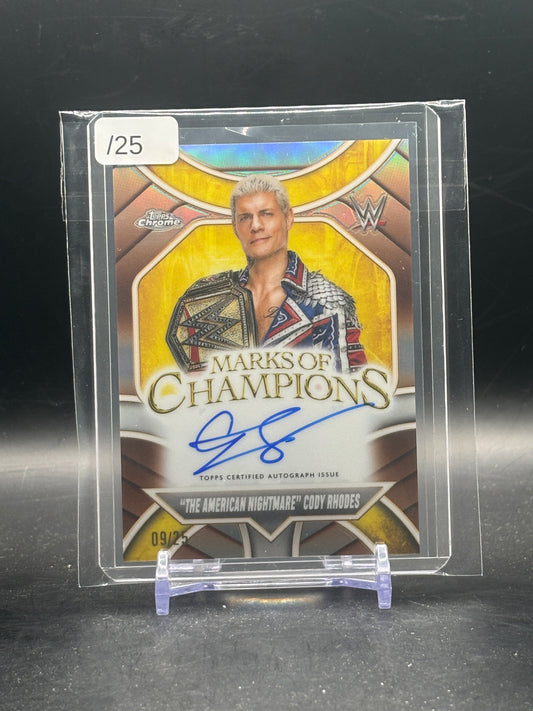 2025 Topps Chrome WWE The American Nightmare Cody Rhodes Marks of Champions Auto 09/25