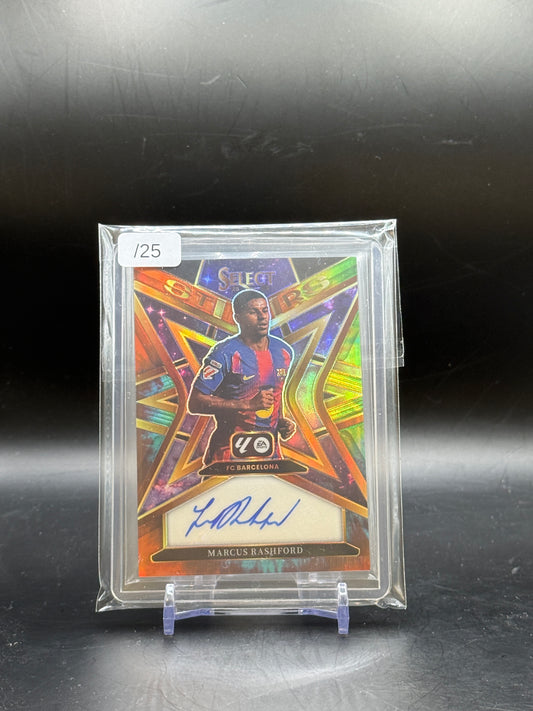 2025-26 Panini Select La Liga Marcus Rashford FC Barcelona Stars Signatures Tie Dye Auto 09/25