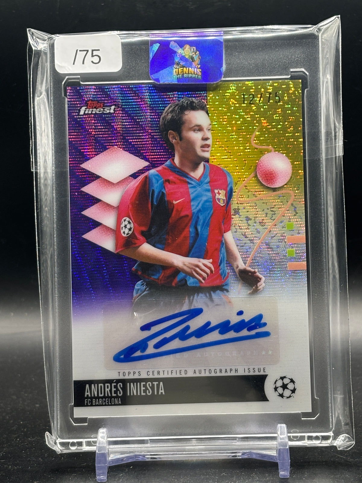 2025-26 Topps Finest UCC Andres Iniesta FC Barcelona Purple Wave Auto 12/75