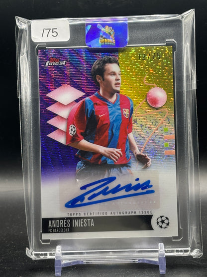 2025-26 Topps Finest UCC Andres Iniesta FC Barcelona Purple Wave Auto 12/75