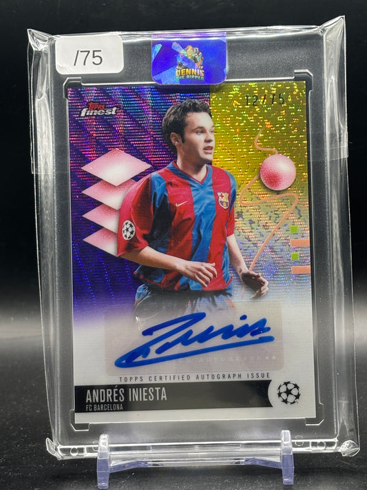 2025-26 Topps Finest UCC Andres Iniesta FC Barcelona Purple Wave Auto 12/75