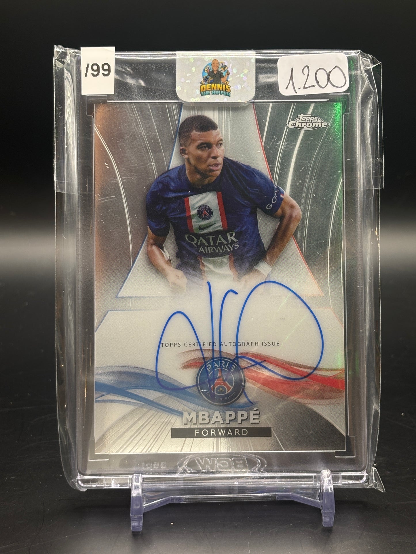 2022/23 Topps Chrome PSG Kylian Mbappe On Card Auto 28/99