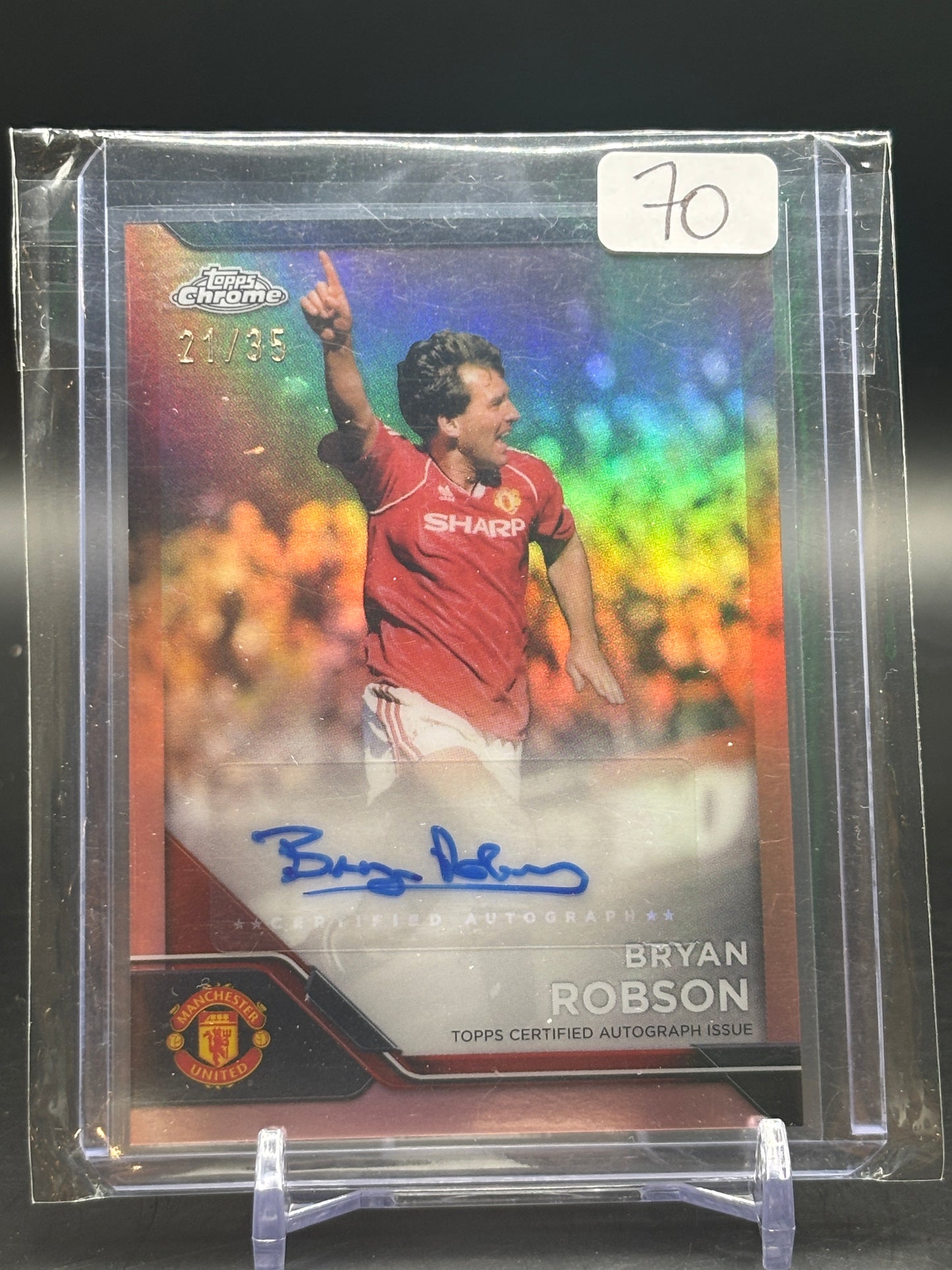Topps Chrome Soccer Manchester United Bryan Robson Auto 21/35