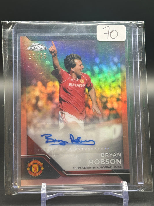 Topps Chrome Soccer Manchester United Bryan Robson Auto 21/35