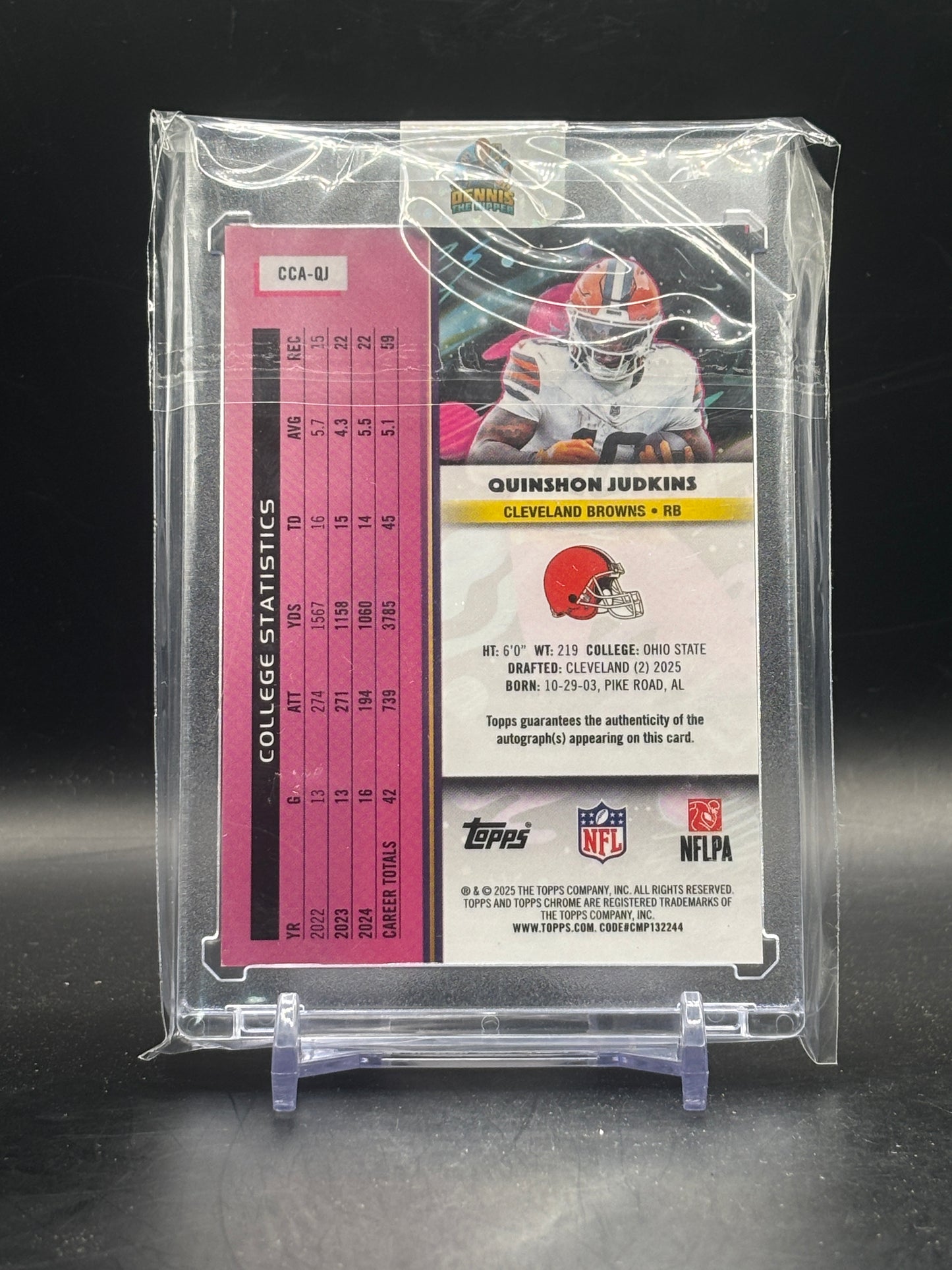2025 Topps Cosmic Chrome NFL Quinshon Judkins Cleveland Browns Gold Auto 07/50