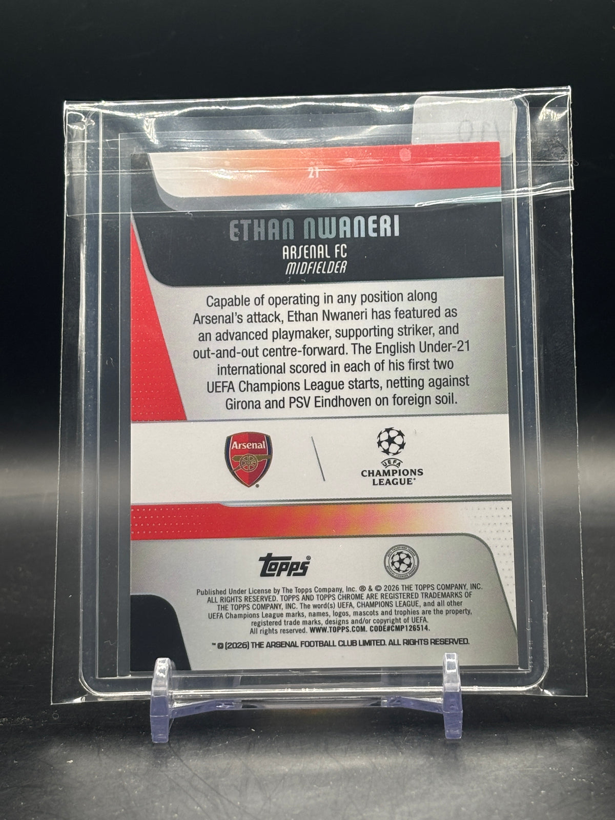 2025-26 Topps Chrome UCC Ethan Nwaneri Arsenal FC Black Geometric 01/10