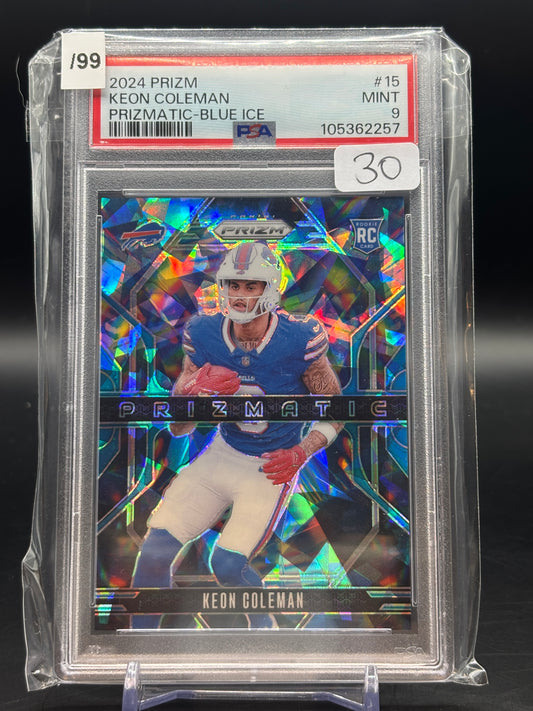 2024 Panini Prizm Keon Coleman Prismatic Blue Ice 67/99 PSA 9 105362257
