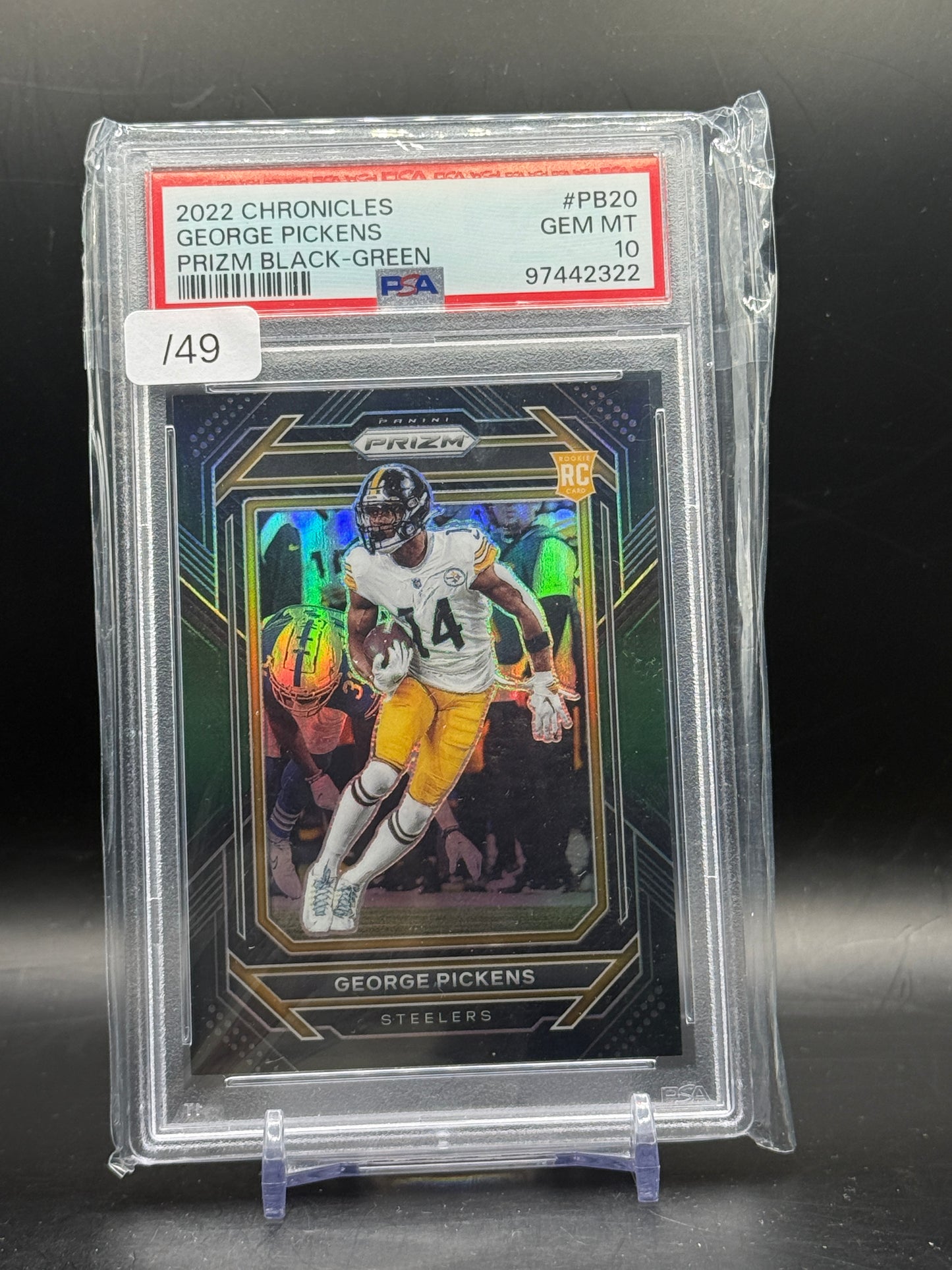 2022 Panini Chronicles NFL George Pickens Pittsburgh Steelers Prizm Black Green 09/49 PSA 10 97442322