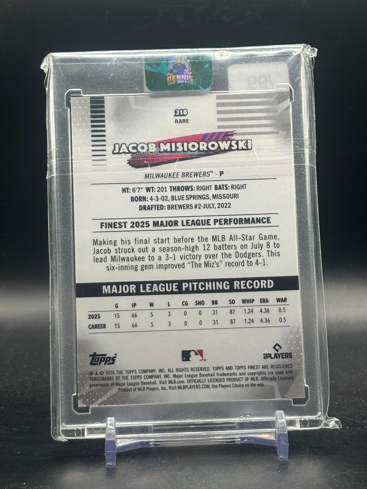 2026 Topps Finest MLB Jacob Misiorowski Milwaukee Brewers Green Mini-Diamond 53/99