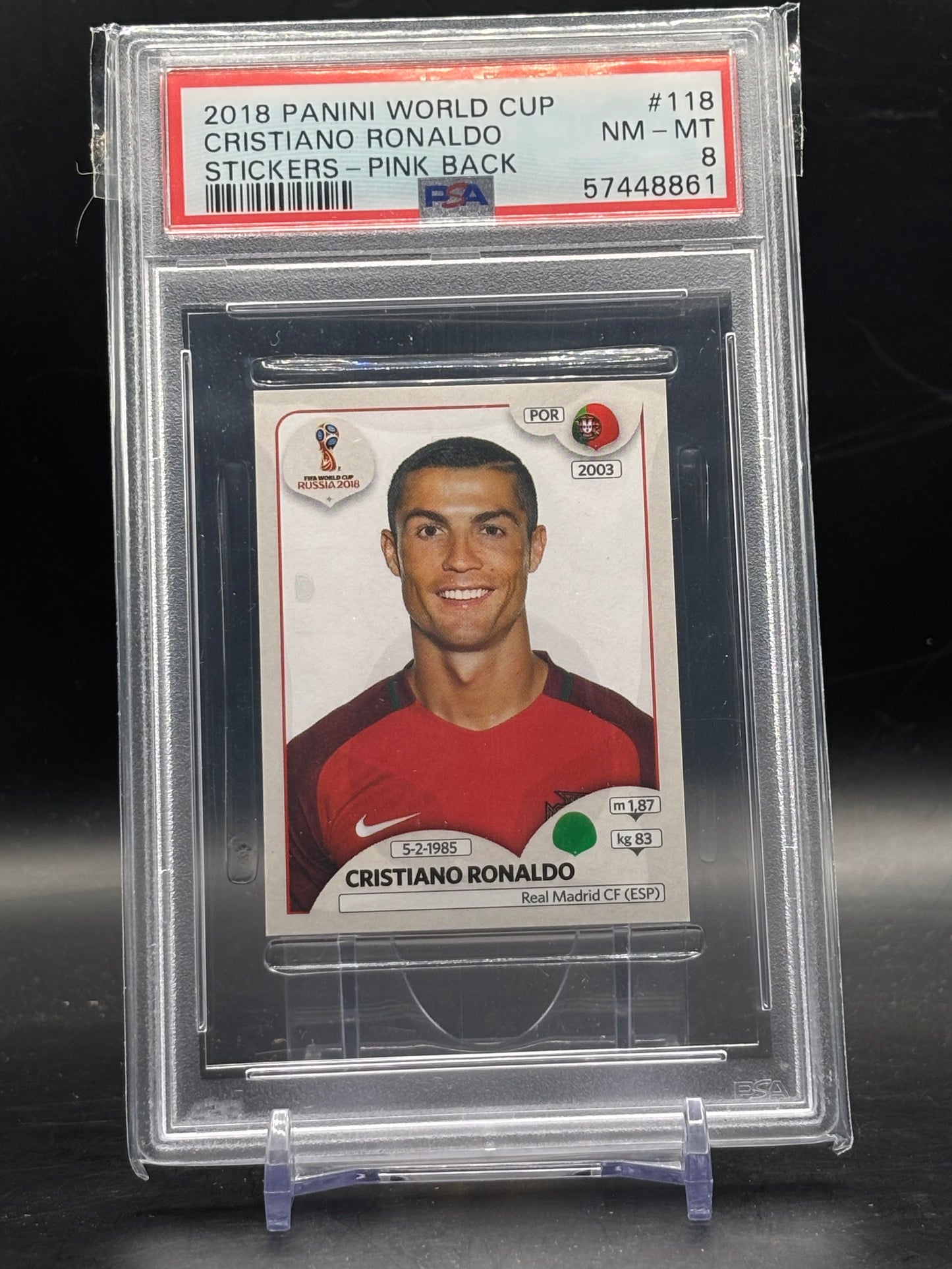 2018 Panini World Cup Sticker Cristiano Ronaldo Portugal PSA 8 57448861