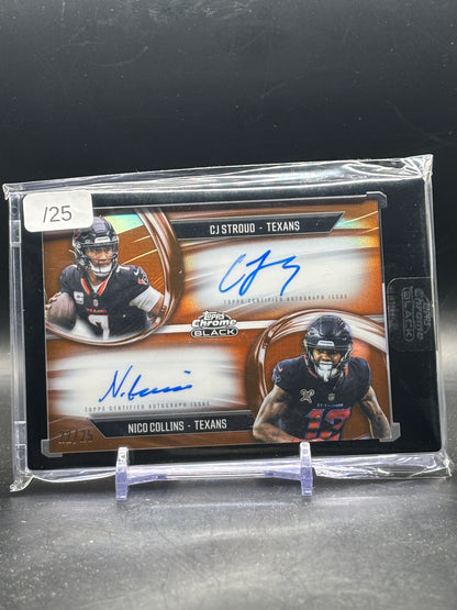 2025 Topps Chrome Black NFL CJ Stroud / Nico Collins Houston Texans Orange Pitch Black Pairings Auto 22/25
