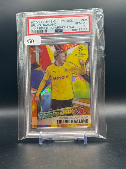 2020-21 Topps Chrome UCL Erling Haaland Borussia Dortmund Future Stars Orange 35/50 PSA 10 108435144