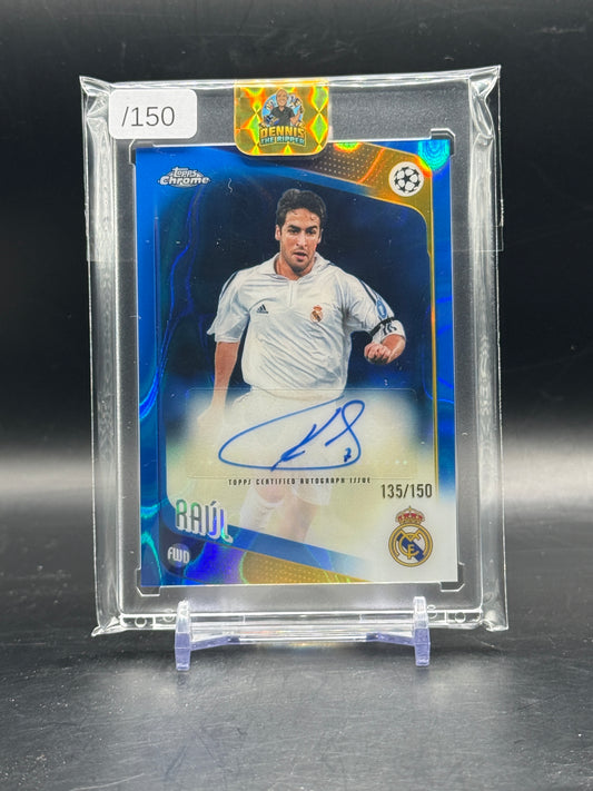 2025-26 Topps Chrome UCC Raul Real Madrid Blue Lava Auto 135/150