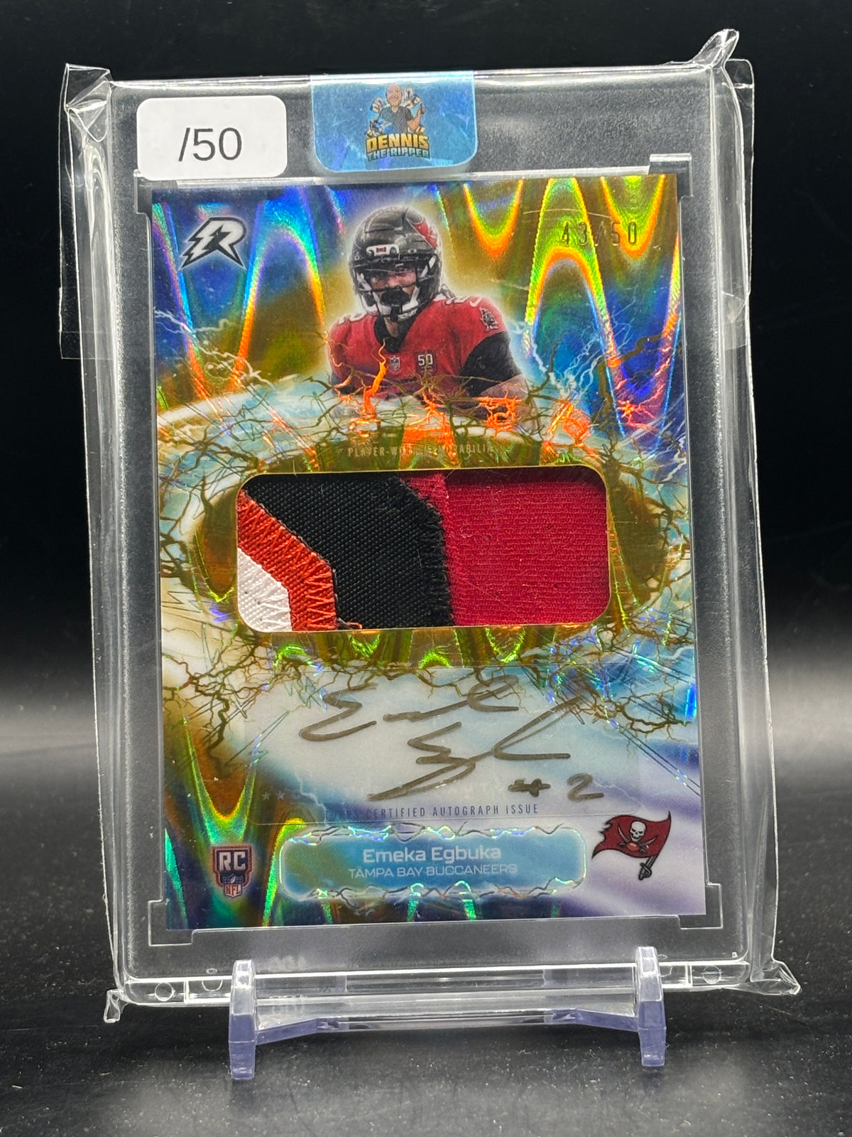 2025 Topps Resurgence NFL Emeka Egbuka Tampa Bay Buccaneers Gold Radial Rookie Patch Auto 43/50