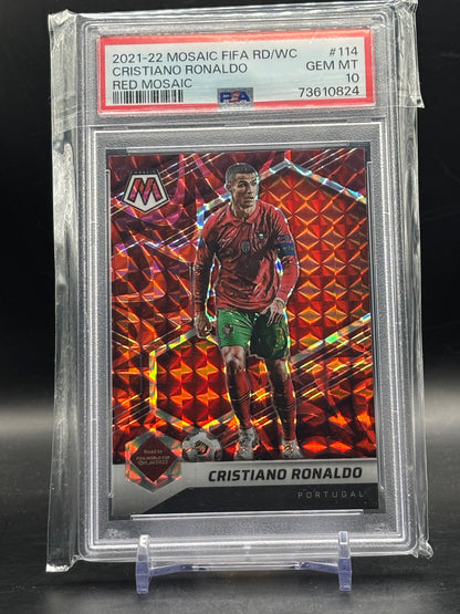 2021-22 Panini Mosaic FIFA Road to World Cup Cristiano Ronaldo Portugal Red PSA 10 73610824