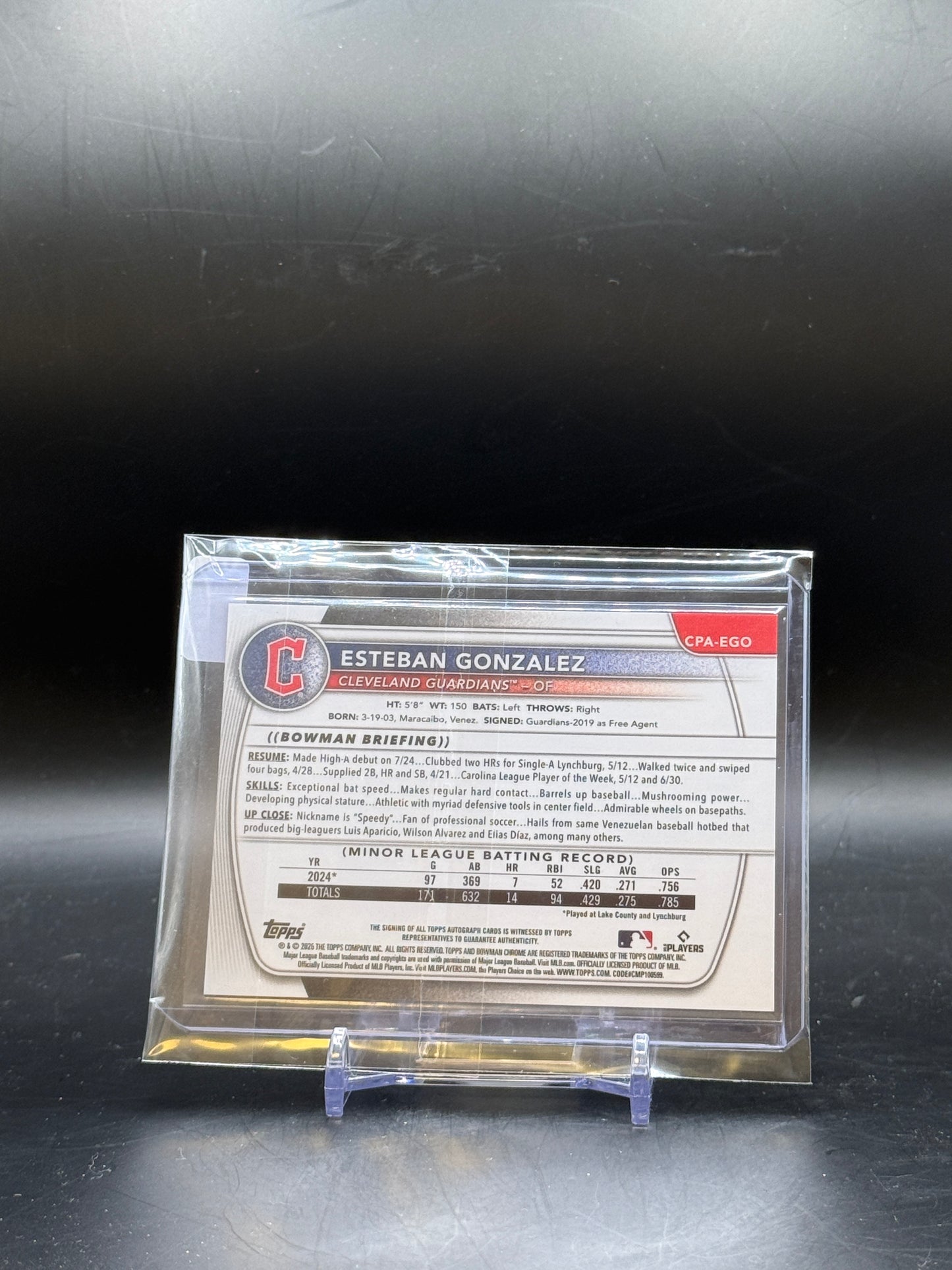 2025 Topps Bowman MLB Esteban Gonzalez Cleveland Guardians Red Auto 4/5