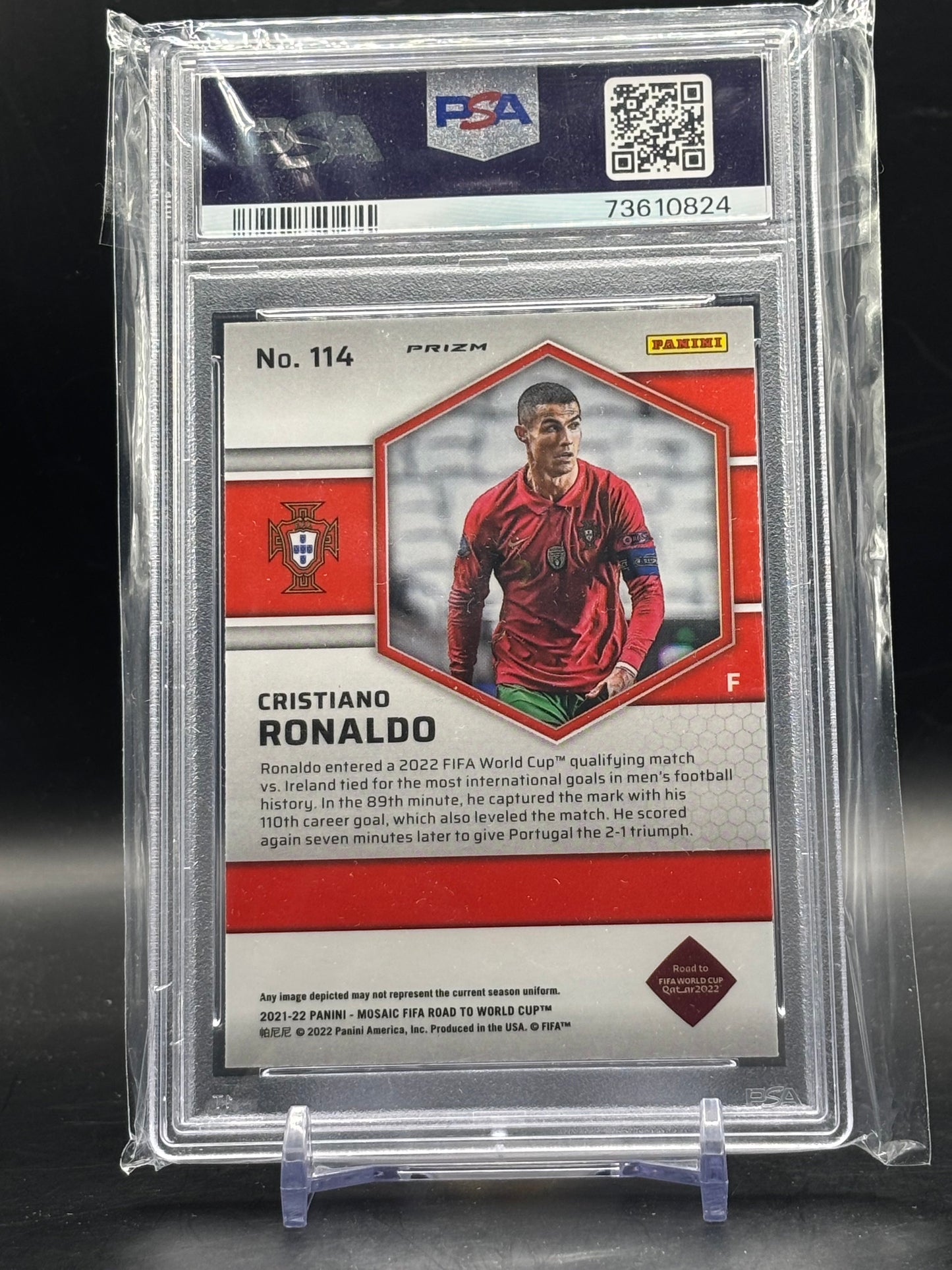 2021-22 Panini Mosaic FIFA Road to World Cup Cristiano Ronaldo Portugal Red PSA 10 73610824