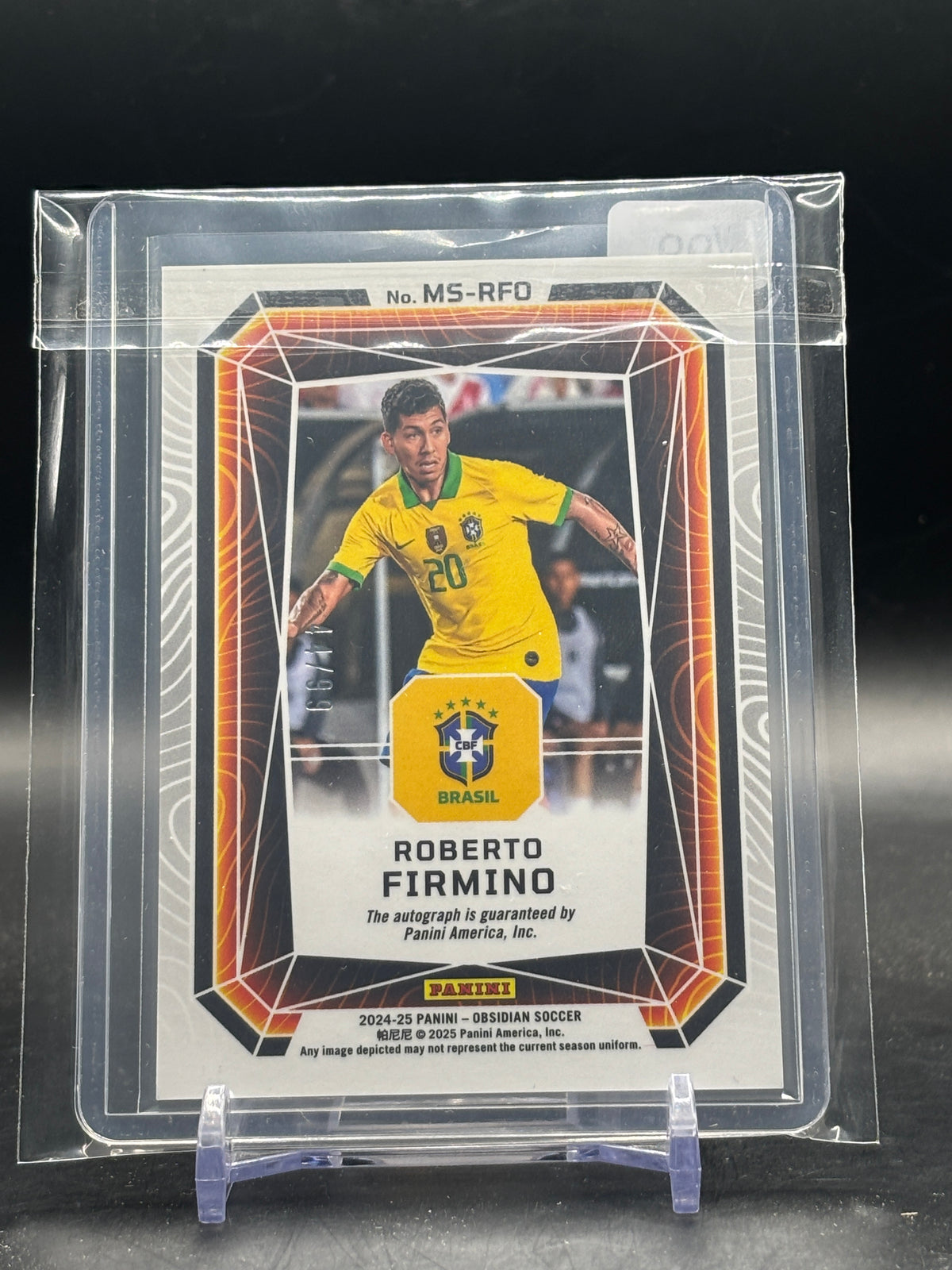 2024-25 Panini Obsidian Soccer Roberto Firmino Brasil Red Pulsar Auto 44/99
