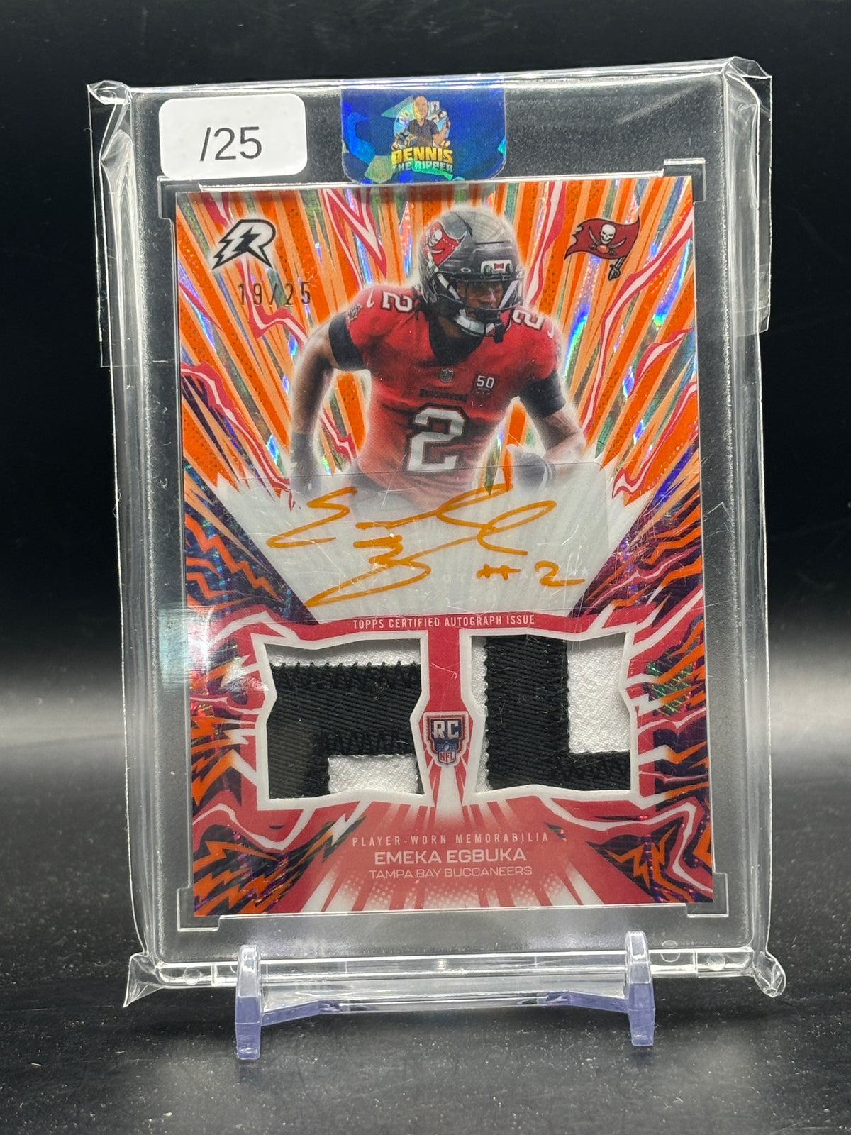 2025 Topps Resurgence NFL Emeka Egbuka Tampa Bay Buccaneers Orange Amped Up Rookie Patch Auto 19/25
