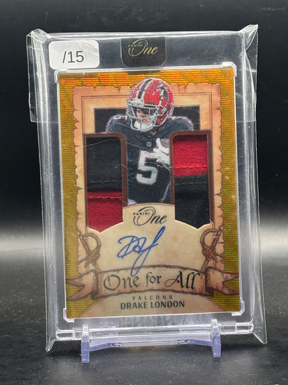 2023 Panini One NFL Drake London Atlanta Falcons Gold One For All Patch Auto 04/15