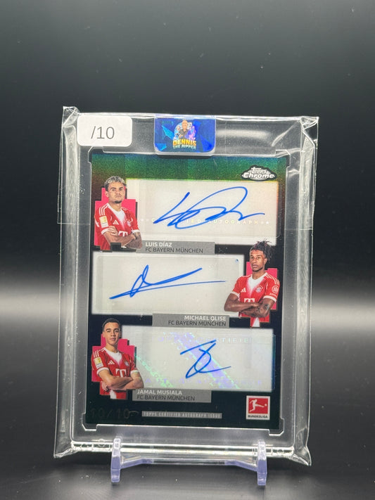2024-25 Topps Chrome Bundesliga Luis Diaz / Michael Olise / Jamal Musial FC Bayern München Balck Auto 10/10