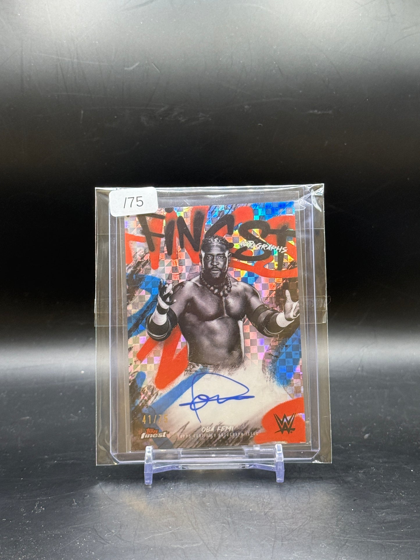 2025 Topps Finest WWE Oba Femi Finest Blue Checkerboard Auto 41/75