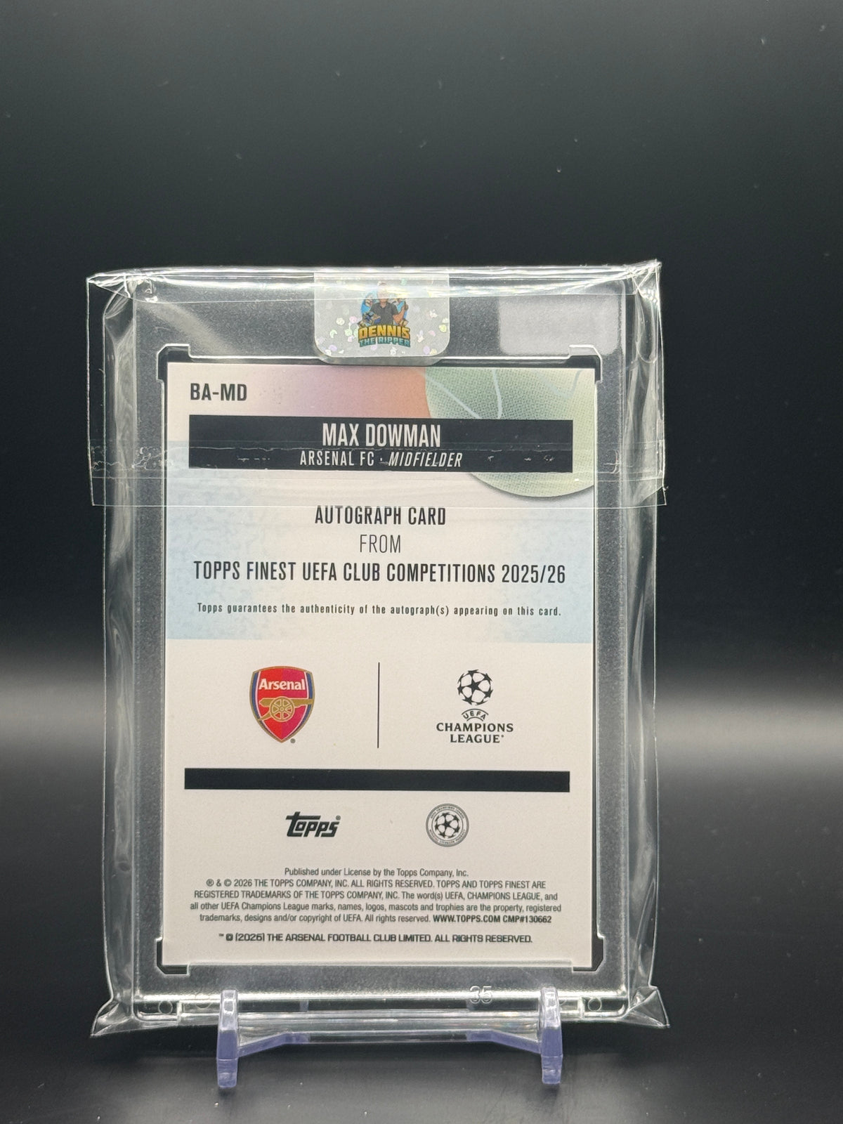 2025-26 Topps Finest UCC Max Dowman Arsenal FC Aqua Auto 083/199