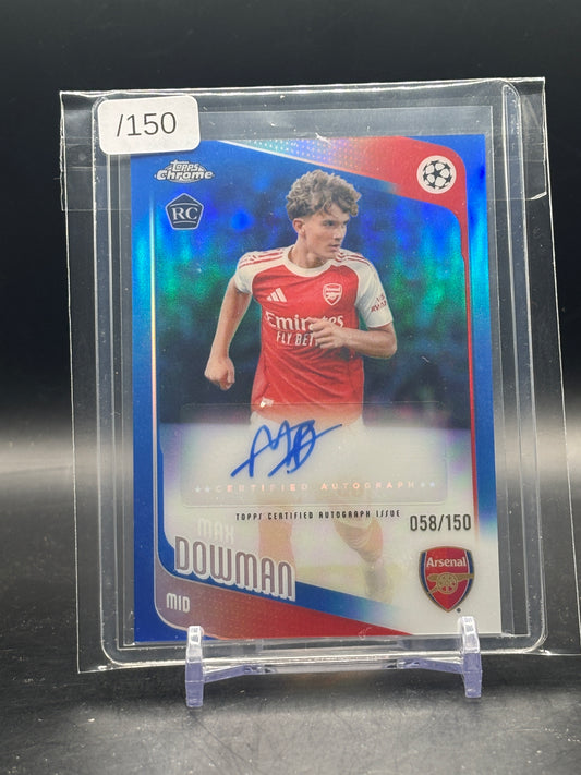2025-26 Topps Chrome UCC Max Dowman Arsenal FC Blue Auto 058/150