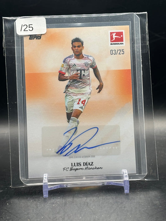 2025-26 Topps Bundesliga International Stars Luis Diaz FC Bayern München Orange Auto 03/25