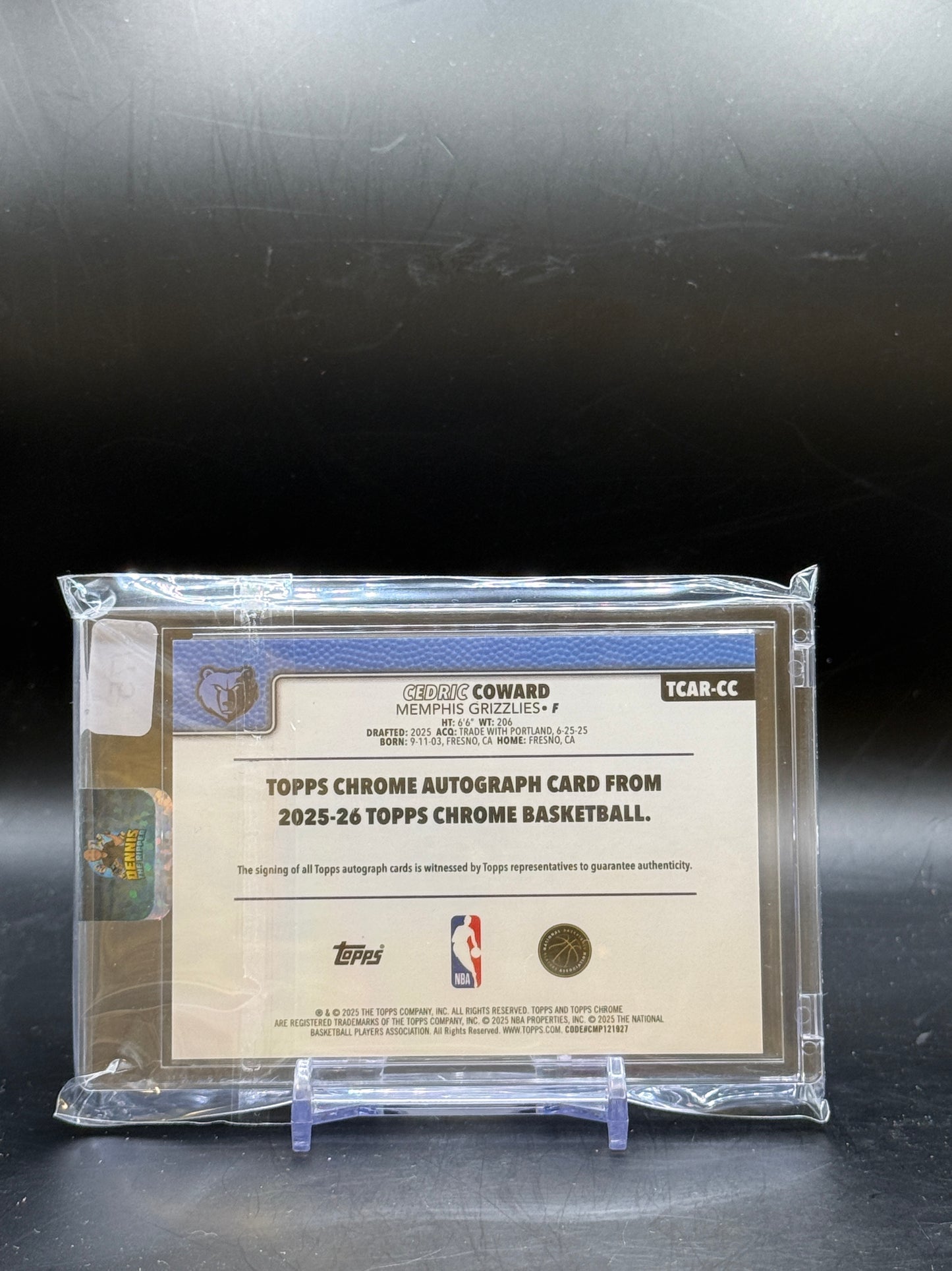 2025-26 Topps Chrome NBA Cedric Coward Memphis Grizzlies Geometric Purple Auto 66/75