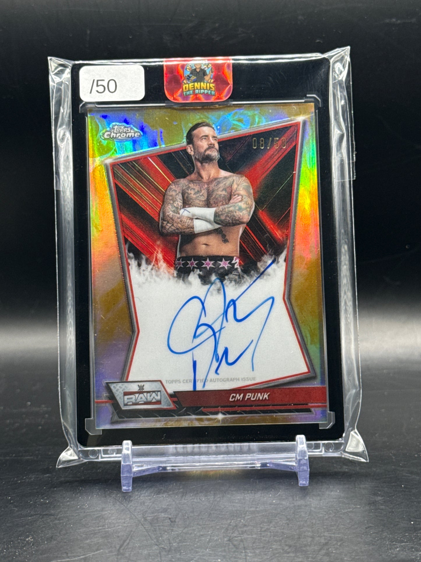 2026 Topps Chrome WWE CM Punk Red Brand Gold Auto 08/50