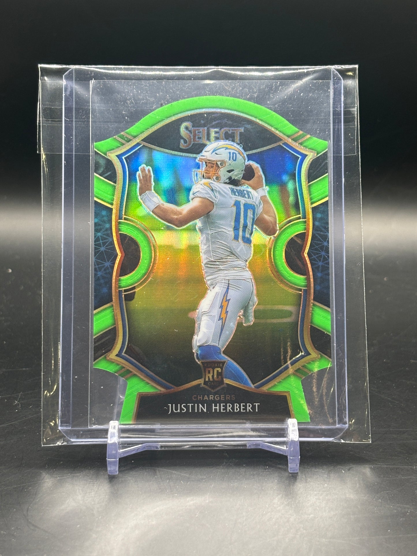 2020 Panini Select Justin Herbert Neon Green Die Cut RC