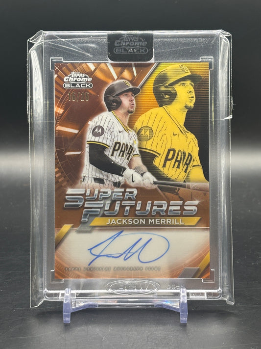 2025 Topps Chrome Black Jackson Merrill Orange Auto 15/25 Super Futures