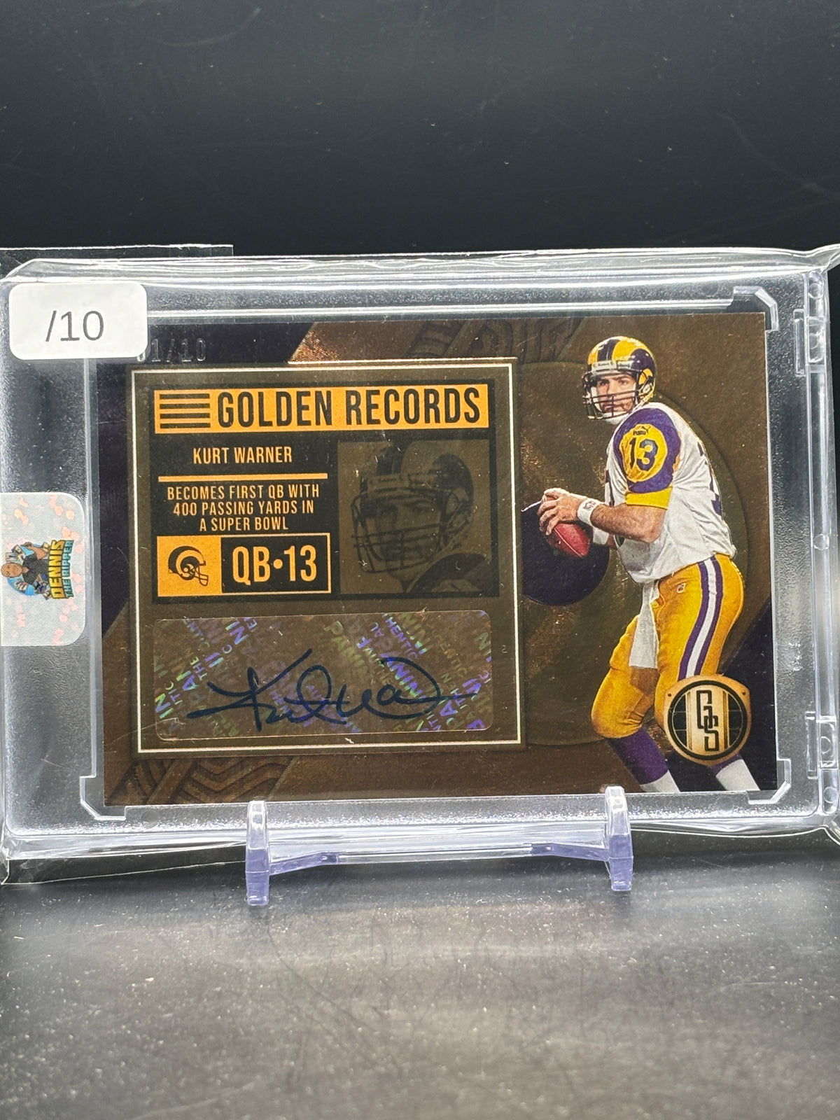 2022 Panini Gold Standard NFL Kurt Warner Los Angeles Rams Violet Gold Records Auto 01/10