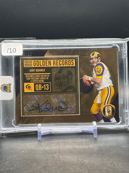 2022 Panini Gold Standard NFL Kurt Warner Los Angeles Rams Violet Gold Records Auto 01/10