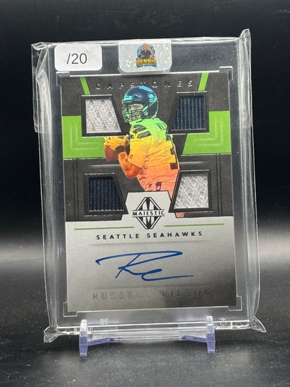 2019 Panini Majestic NFL Russell Wilson Seattle Seahawks Gold Capstones Patch Auto 06/20