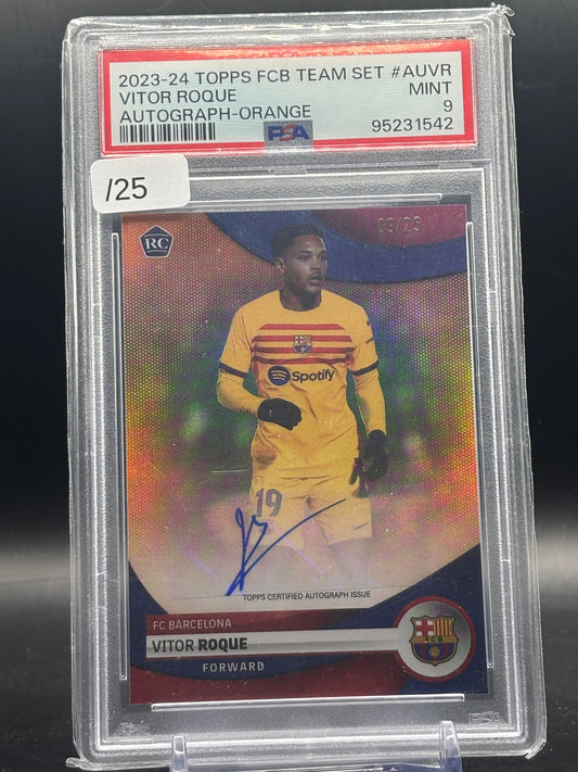2023-24 Topps FC Barcelona Team Set Vitor Roque Orange Auto 09/25 PSA 9 95231542