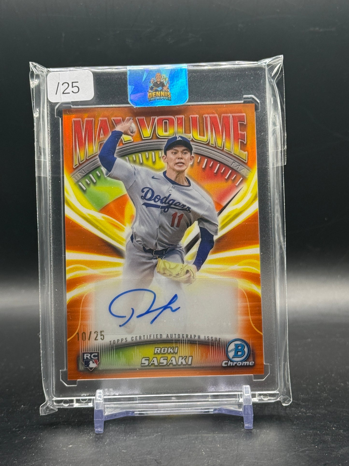 2025 Topps Bowman Chrome MLB Roki Sasaki Los Angeles Dodgers Max Volume Orange Auto 10/25