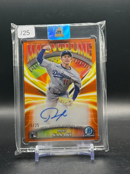 2025 Topps Bowman Chrome MLB Roki Sasaki Los Angeles Dodgers Max Volume Orange Auto 10/25