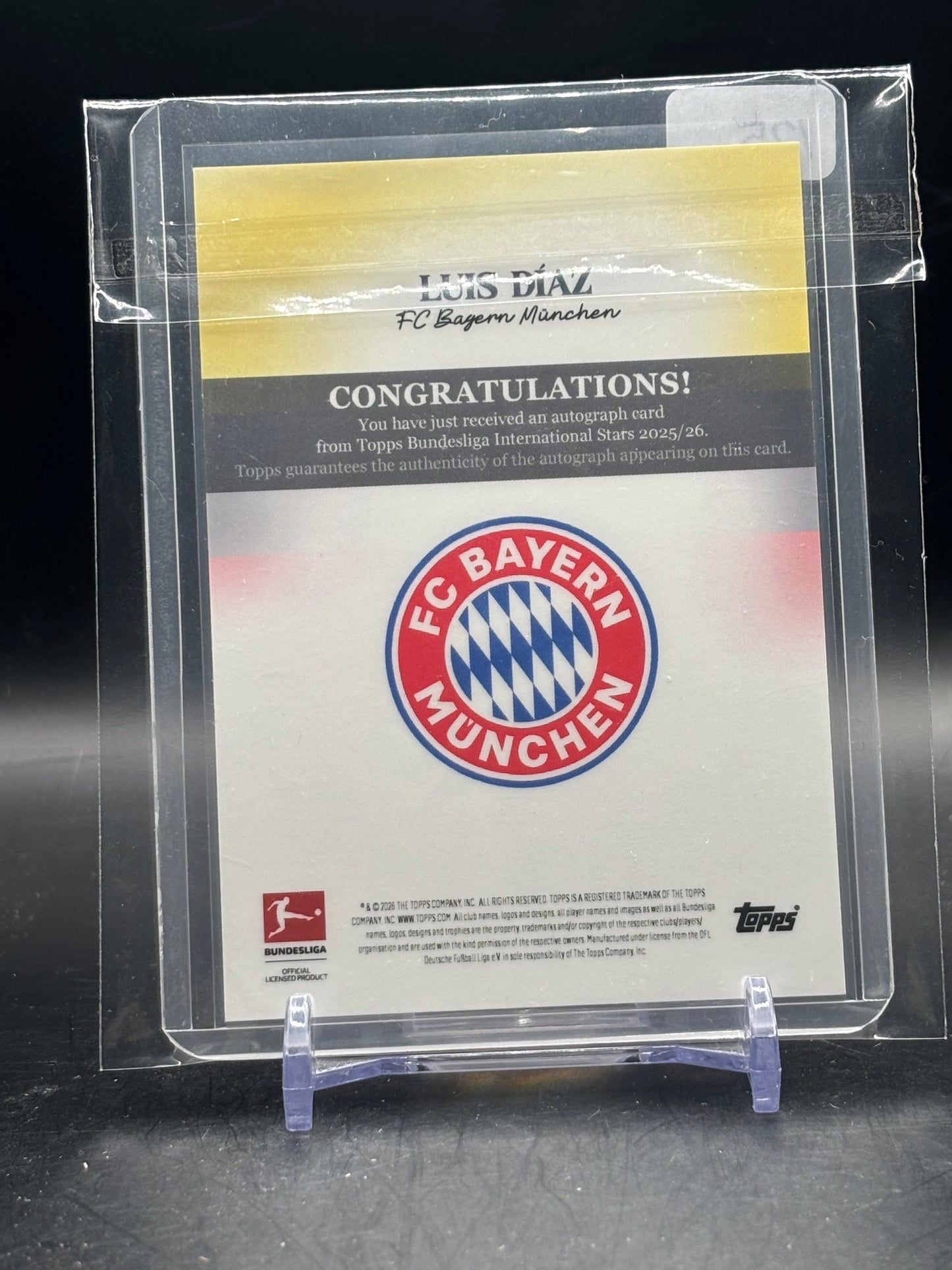 2025-26 Topps Bundesliga International Stars Luis Diaz FC Bayern München Orange Auto 03/25