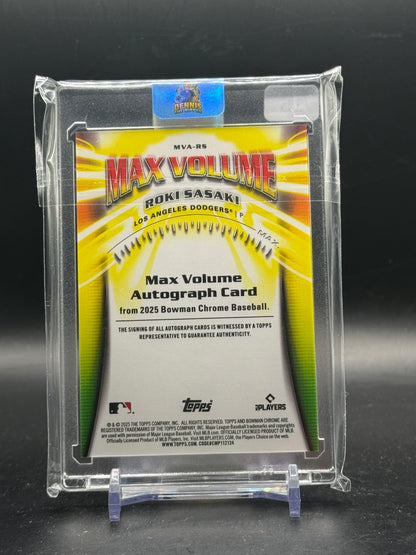 2025 Topps Bowman Chrome MLB Roki Sasaki Los Angeles Dodgers Max Volume Orange Auto 10/25