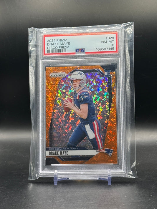2024 Panini Prizm NFL Drake Maye New England Patriots Orange Disco PSA 8 109507145