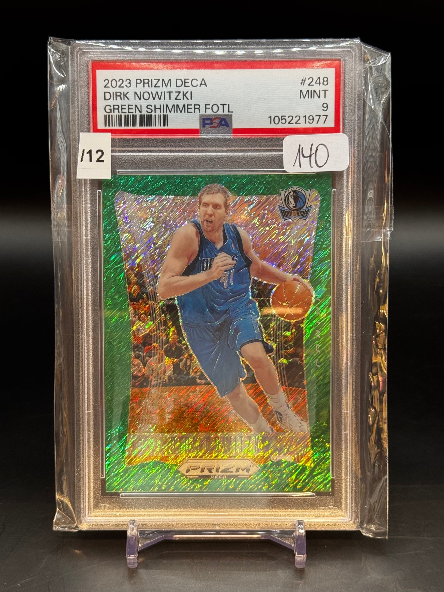 2023 Panini Prizm Deca Dirk Nowitzki Green Shimmer 01/12 PSA 9 105221977